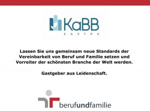 Auszeichnung KaBB Gastro wird als familienfreundliches Unternehmen von der BM Gabriele Raab ausgezeichnet. 