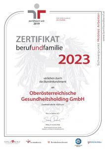 Zertifikat OÖ Gesundheitsholding  von der BM Gabriele Raab ausgezeichnet. | Potenzialfinder.com und Dr. Sabine Wölbl gratulieren sehr herzlich!
